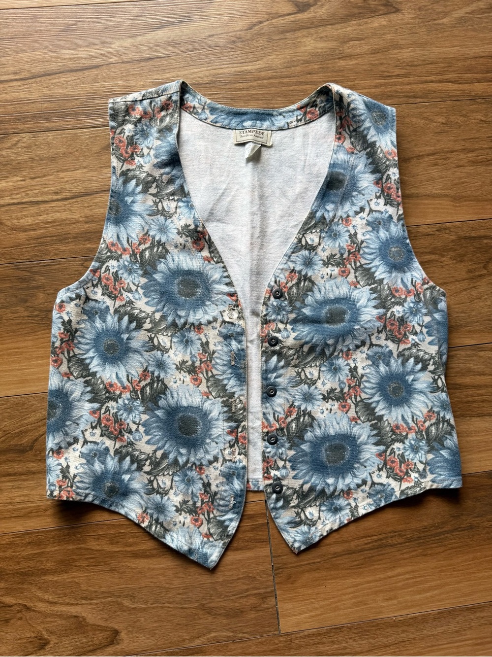 Vintage Stampede USA Sunflower Floral Western Vest Womens M/L 100% Cotton